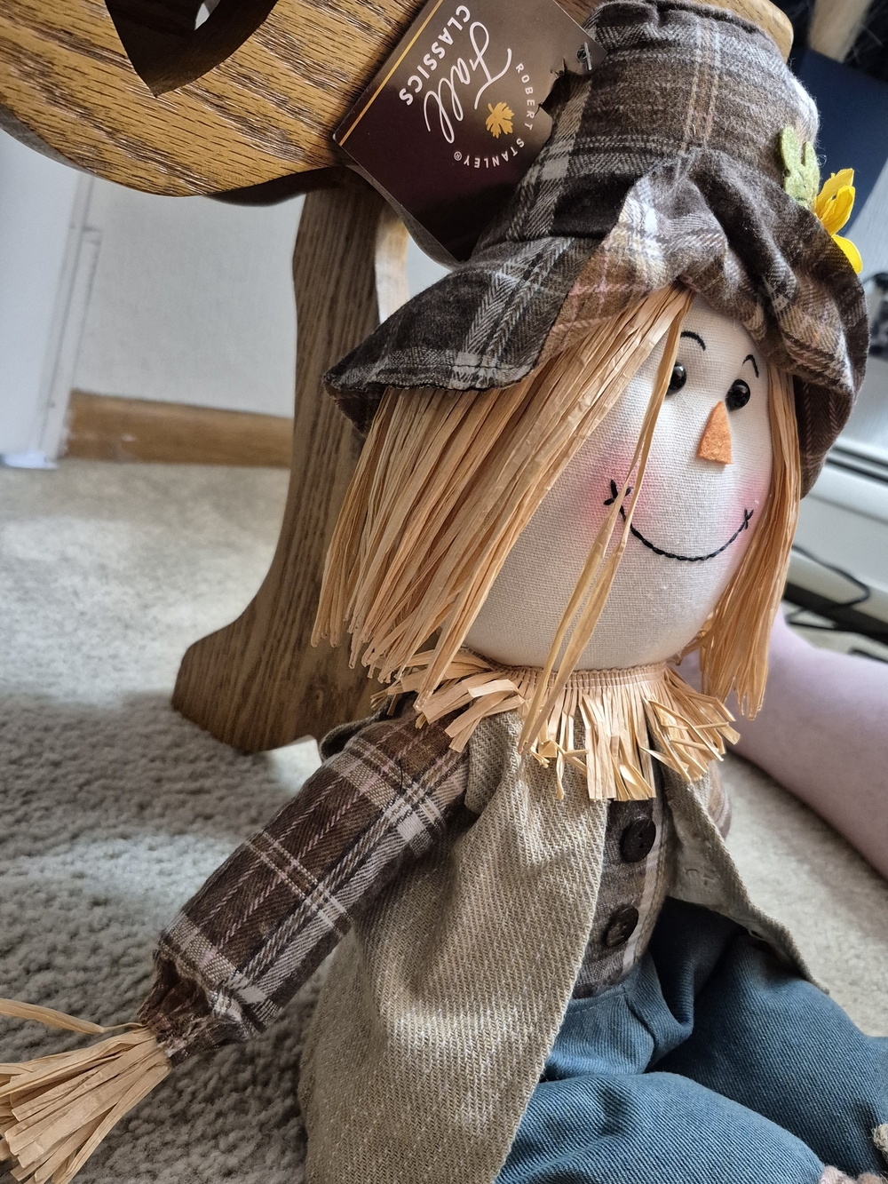 Plush Fall Scarecrow Doll with Sunflower Hat - Picture 4 of 7